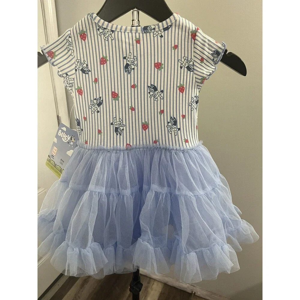 Bluey Girls 2T Blue & White Striped Bluey Tulle Tutu Dress Short Sleeve